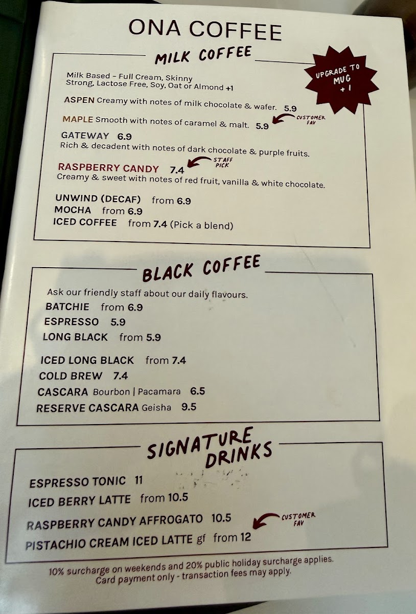 Menu - Ona Coffee | Cafe Brunswick photo 1