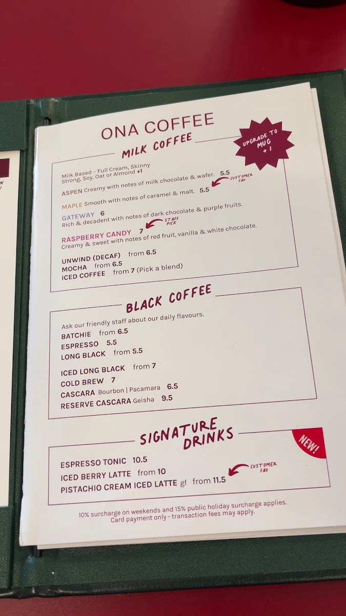 Menu - Ona Coffee | Cafe Brunswick photo 2