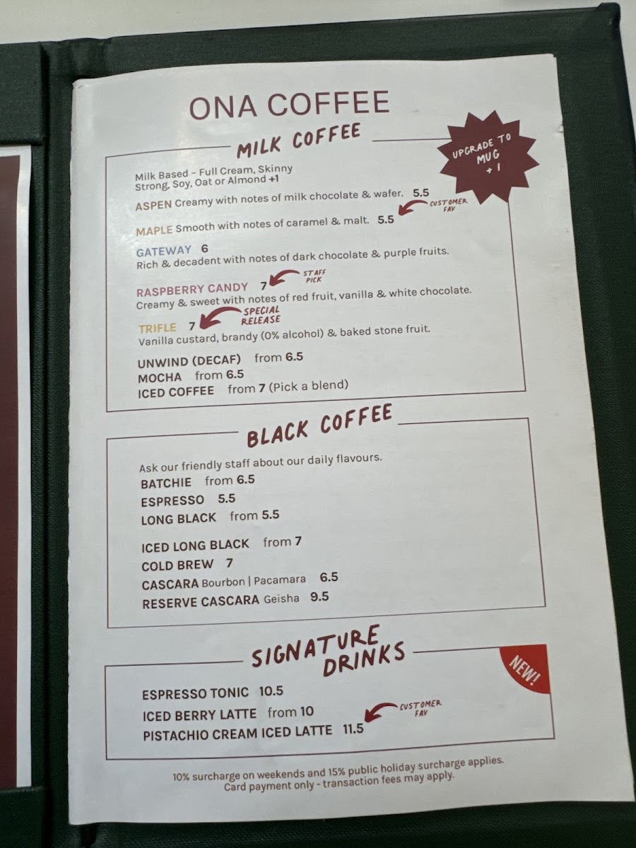 Menu - Ona Coffee | Cafe Brunswick photo 9
